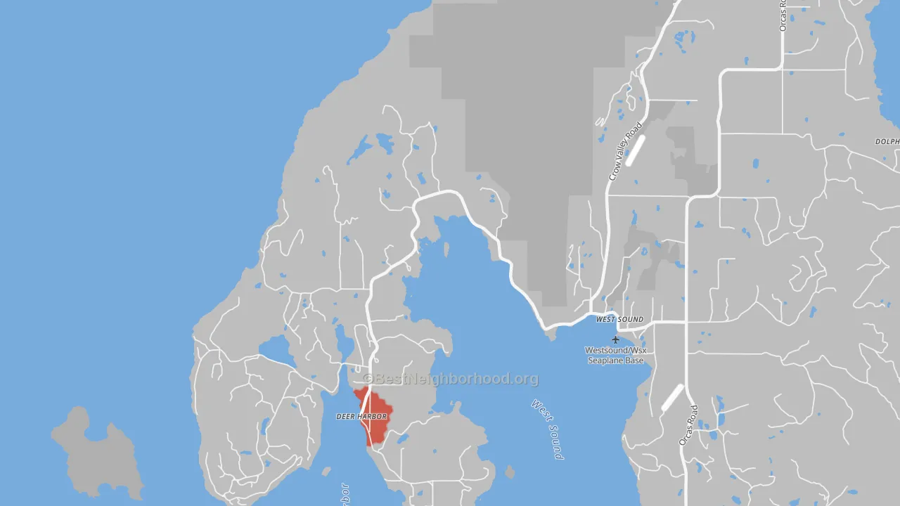 Walk Grade map of 98243, WA, walkable areas in green and car-dependent areas in red