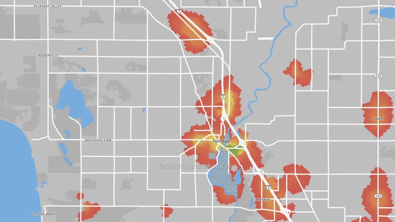 Walk Grade map of 98248, WA, walkable areas in green and car-dependent areas in red