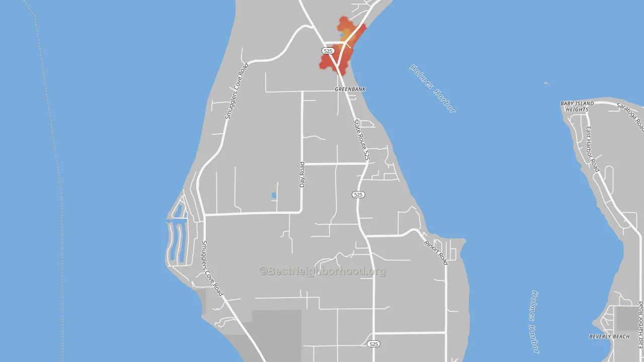 Walk Grade map of 98253, WA, walkable areas in green and car-dependent areas in red