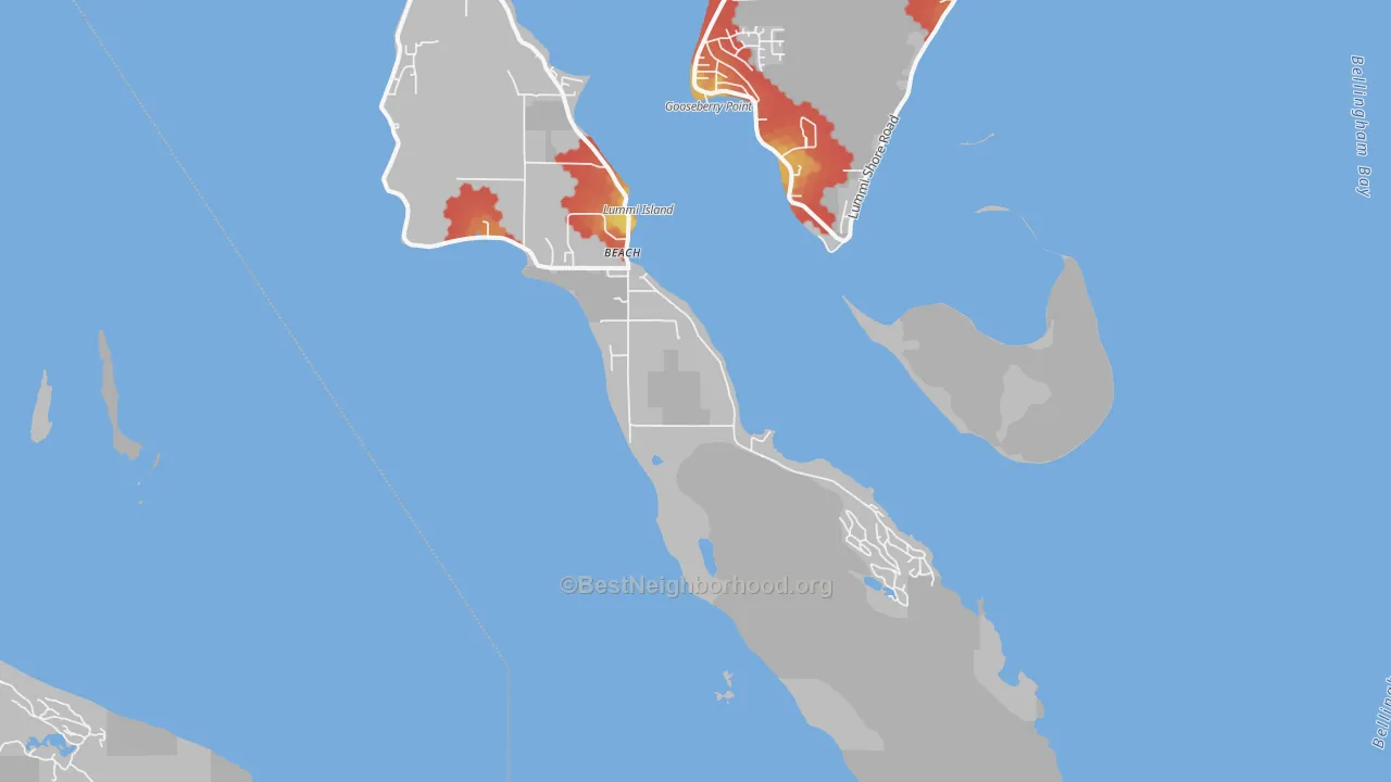 Walk Grade map of 98262, WA, walkable areas in green and car-dependent areas in red