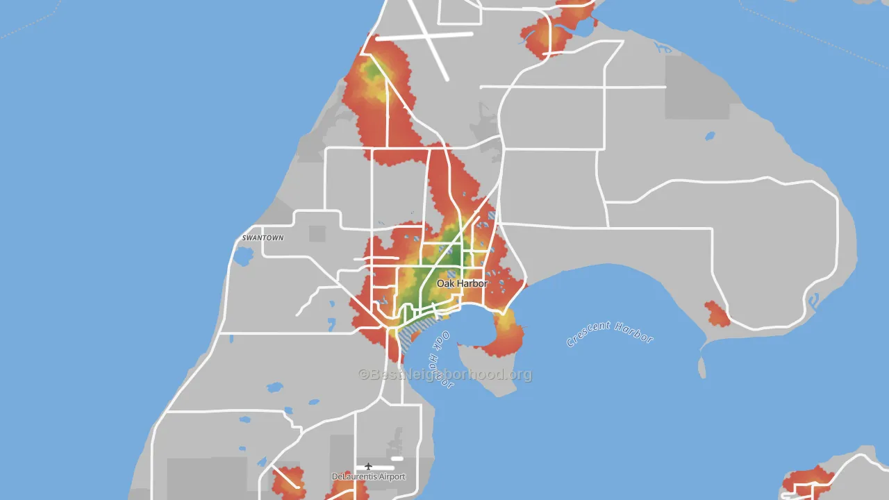 Walk Grade map of 98277, WA, walkable areas in green and car-dependent areas in red