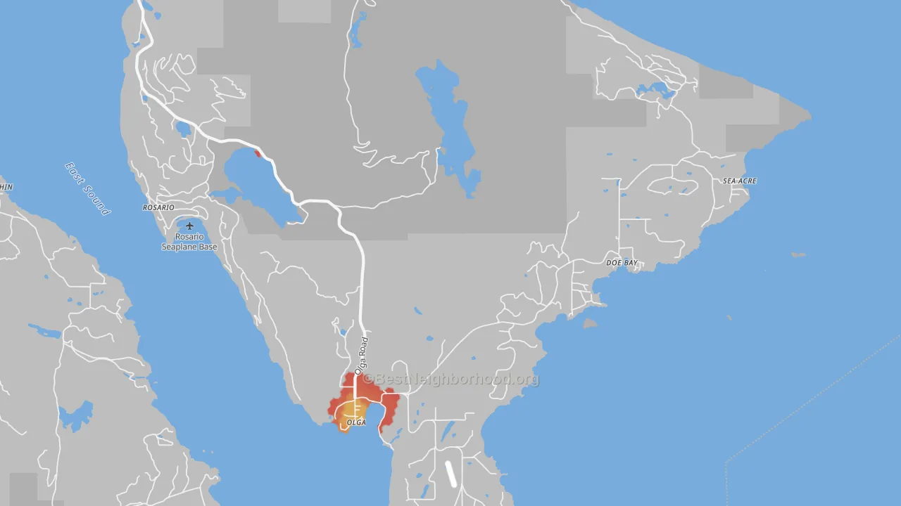 Walk Grade map of 98279, WA, walkable areas in green and car-dependent areas in red