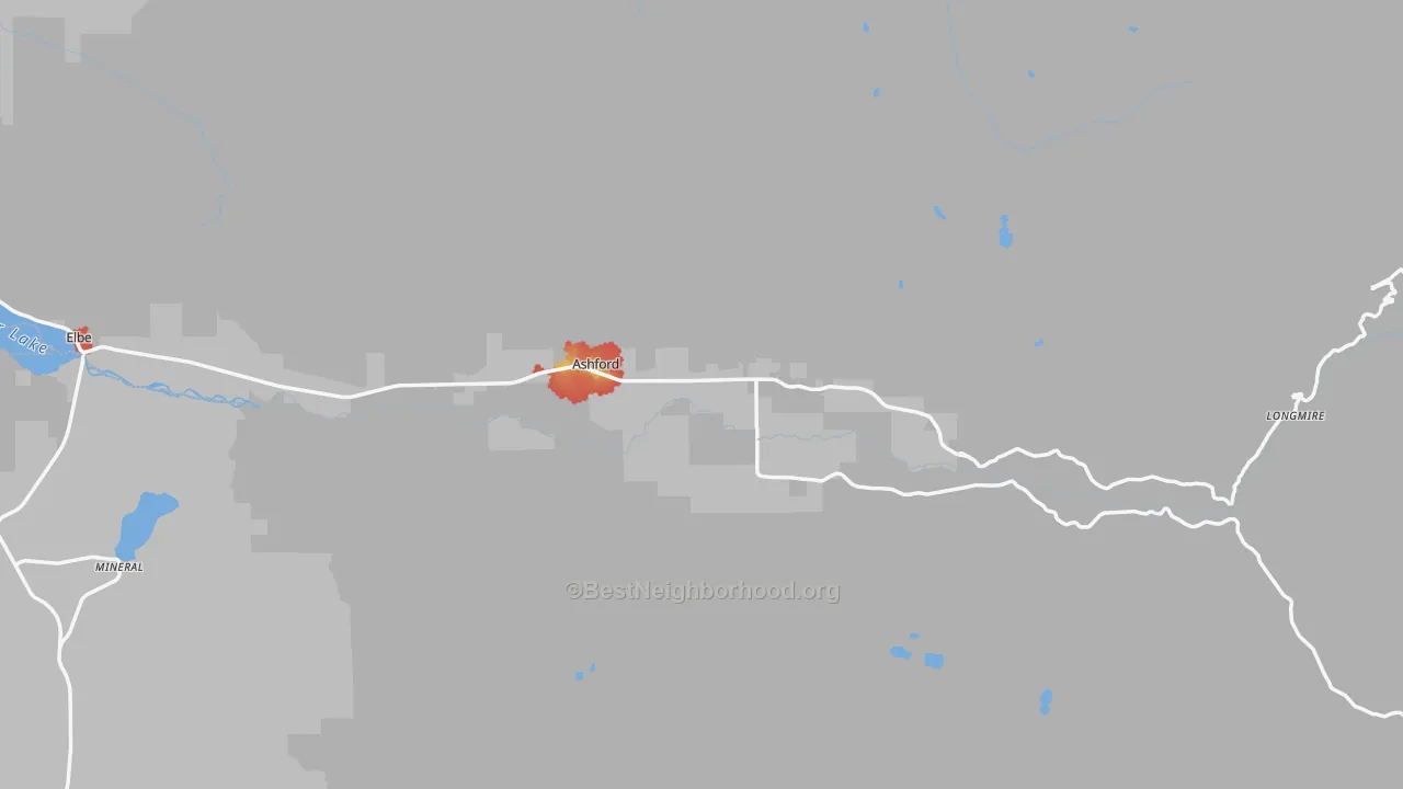 Walk Grade map of 98304, WA, walkable areas in green and car-dependent areas in red