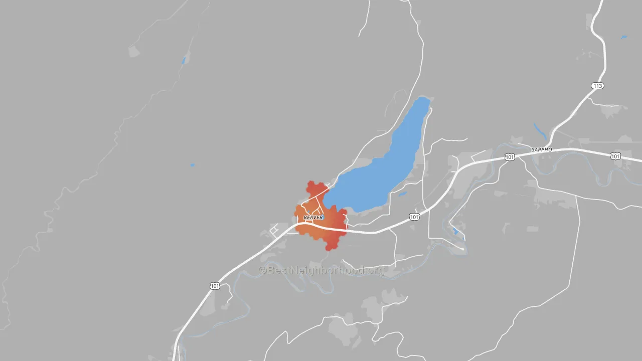Walk Grade map of 98305, WA, walkable areas in green and car-dependent areas in red