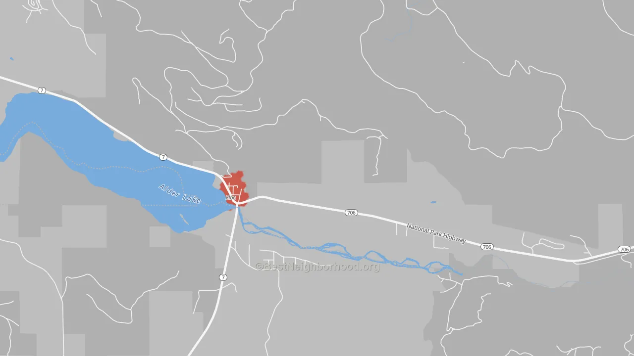 Walk Grade map of 98330, WA, walkable areas in green and car-dependent areas in red
