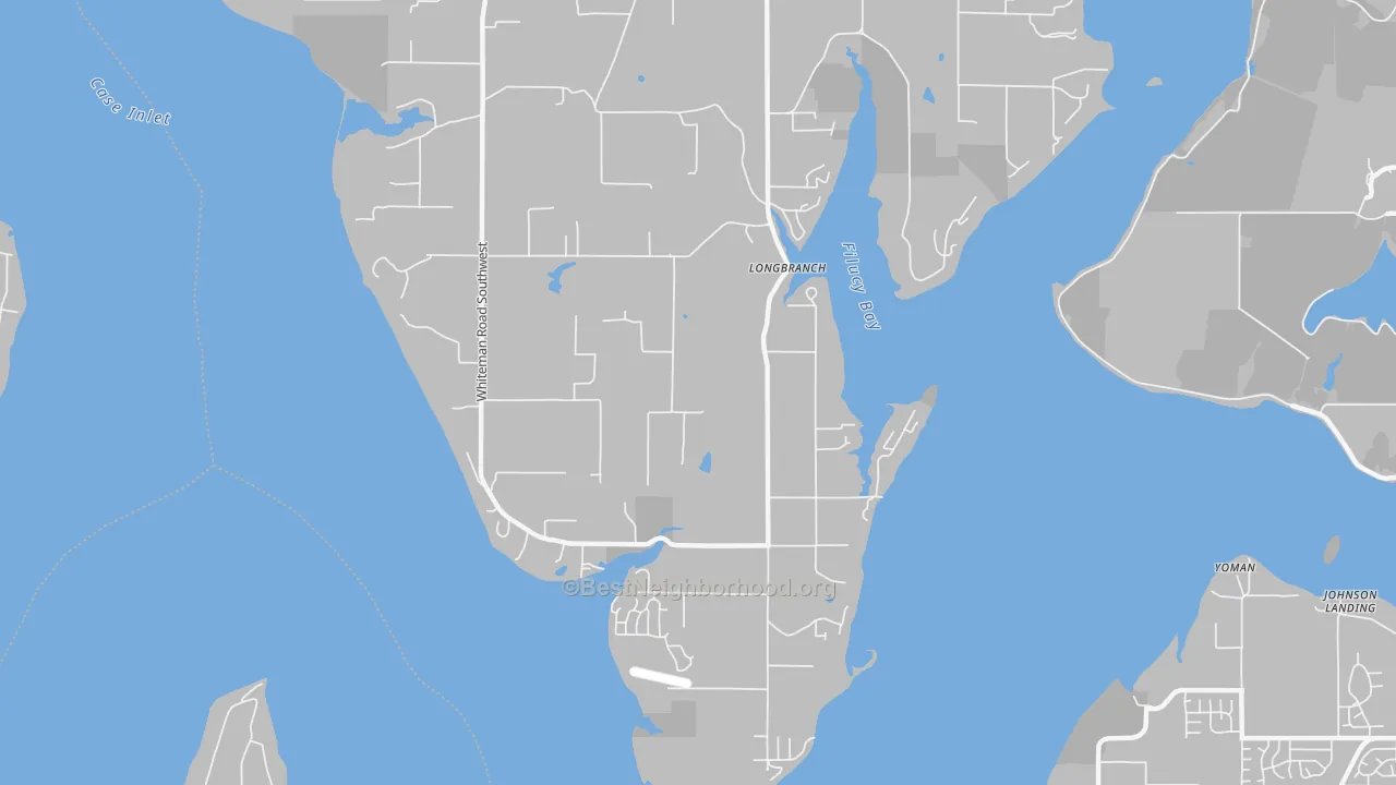 Walk Grade map of 98351, WA, walkable areas in green and car-dependent areas in red