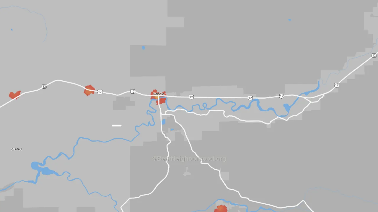 Walk Grade map of 98377, WA, walkable areas in green and car-dependent areas in red