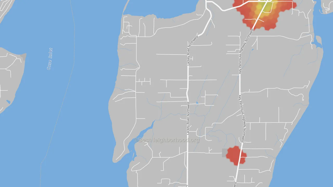 Walk Grade map of 98394, WA, walkable areas in green and car-dependent areas in red