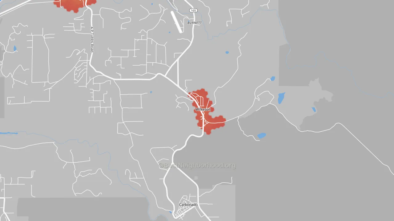 Walk Grade map of 98396, WA, walkable areas in green and car-dependent areas in red