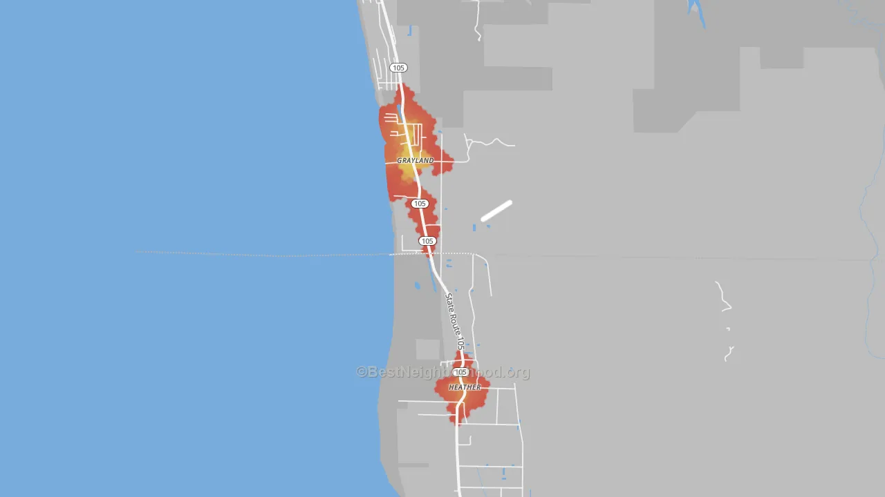 Walk Grade map of 98547, WA, walkable areas in green and car-dependent areas in red