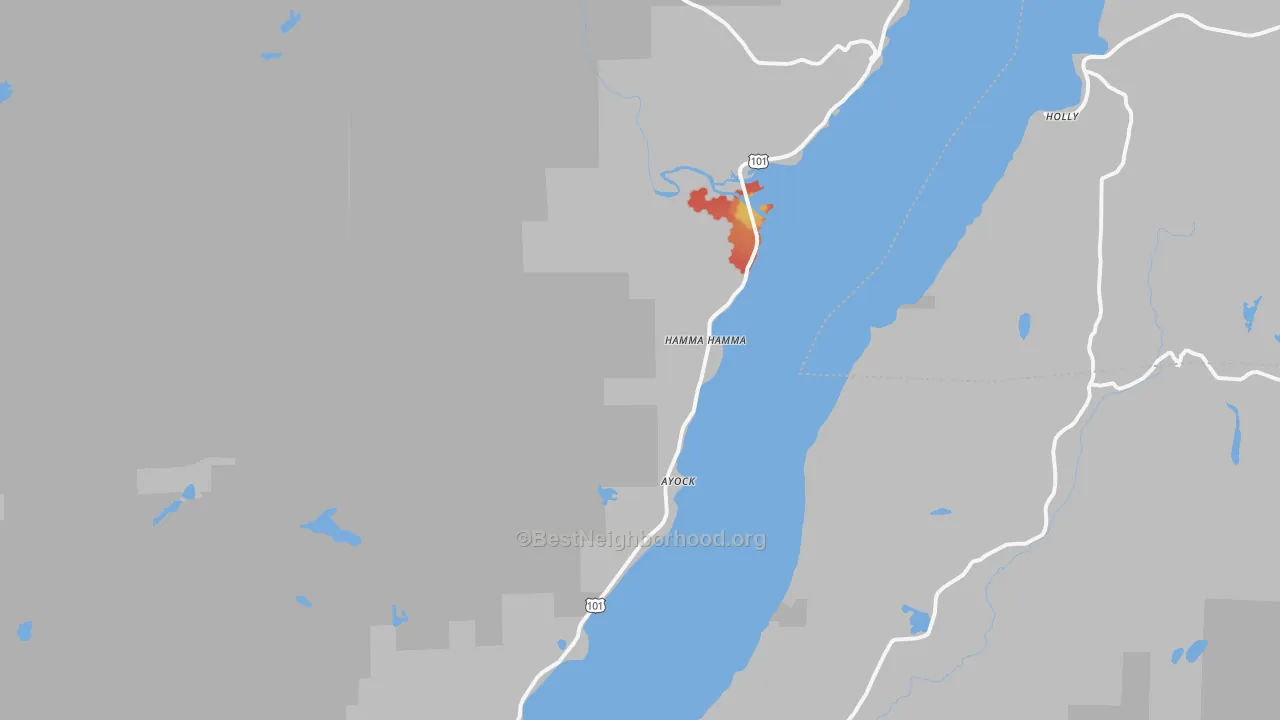 Walk Grade map of 98555, WA, walkable areas in green and car-dependent areas in red