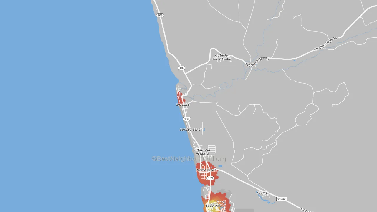 Walk Grade map of 98562, WA, walkable areas in green and car-dependent areas in red