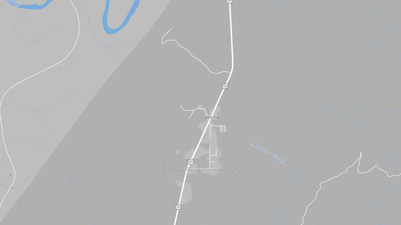 Walk Grade map of 98566, WA, walkable areas in green and car-dependent areas in red