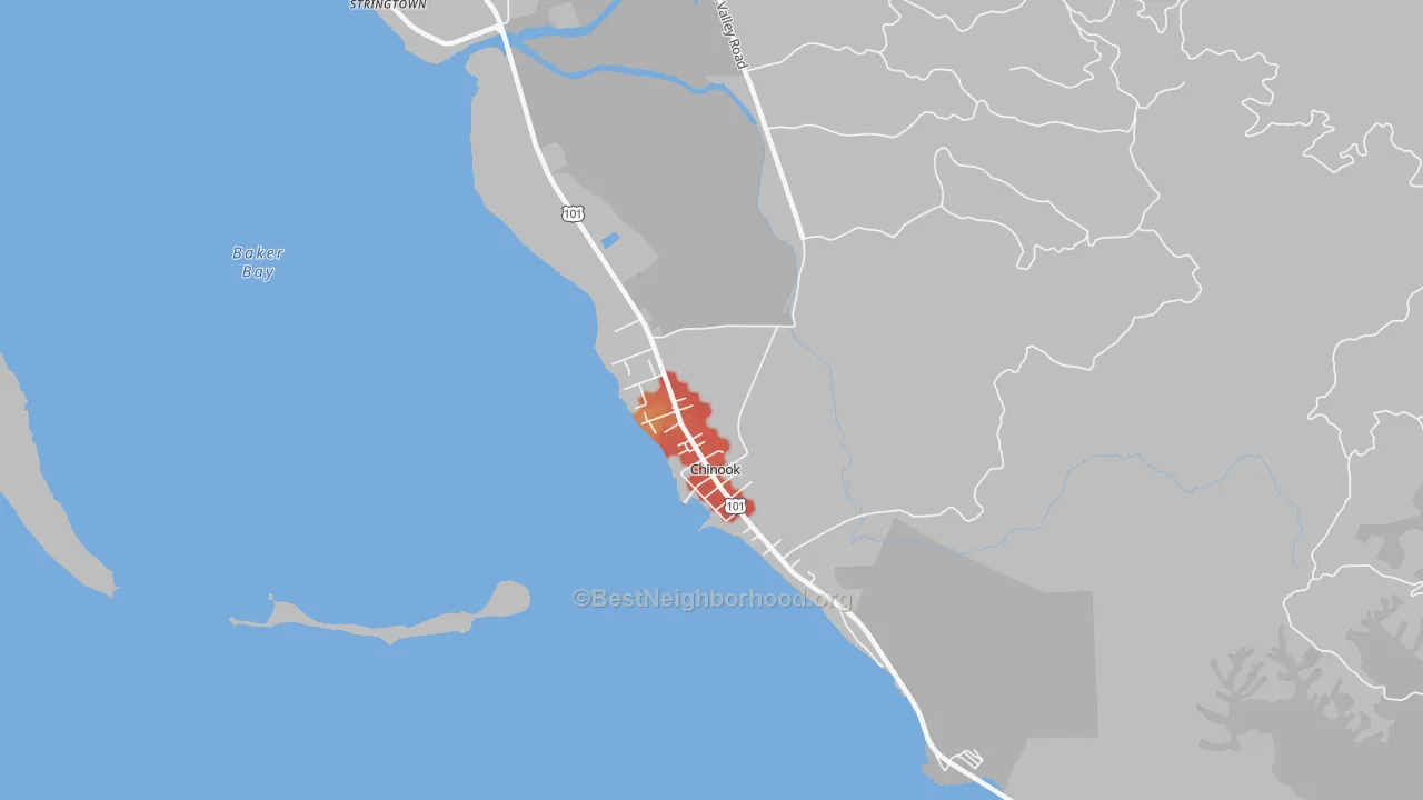 Walk Grade map of 98614, WA, walkable areas in green and car-dependent areas in red