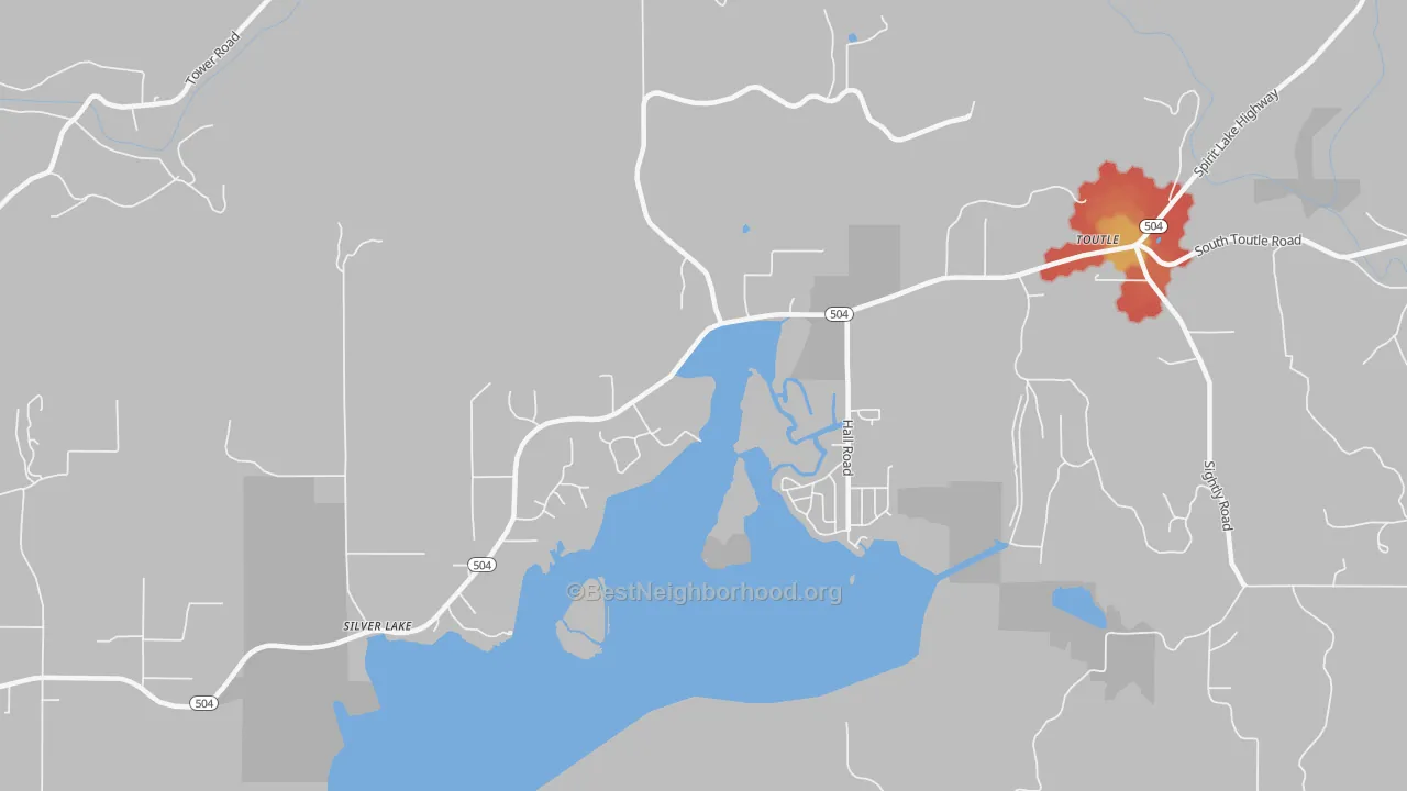 Walk Grade map of 98645, WA, walkable areas in green and car-dependent areas in red
