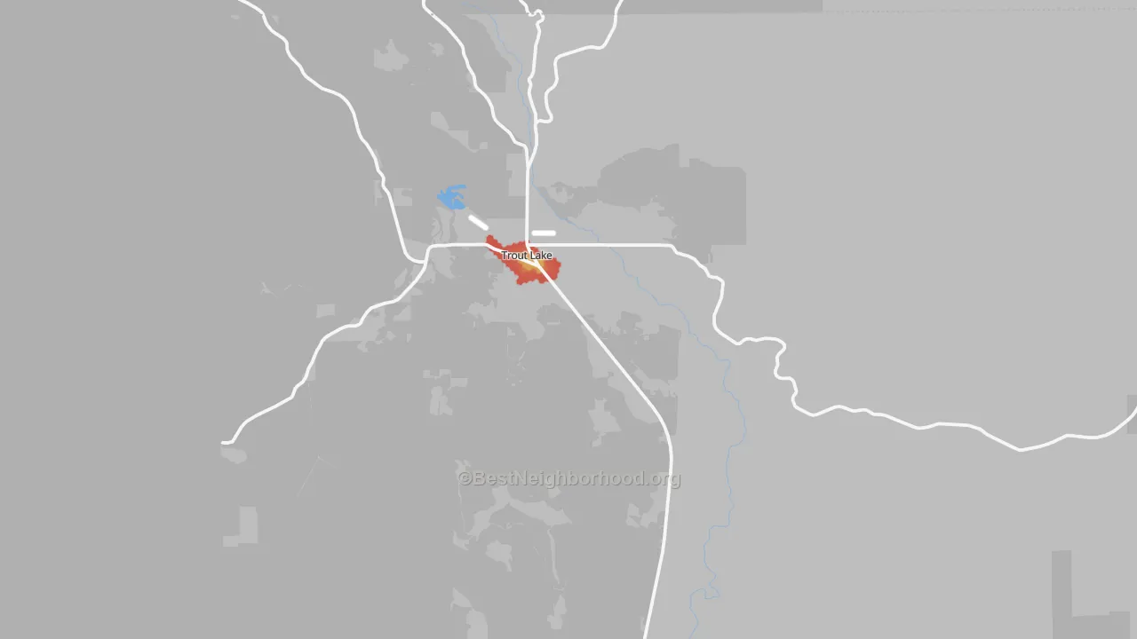 Walk Grade map of 98650, WA, walkable areas in green and car-dependent areas in red