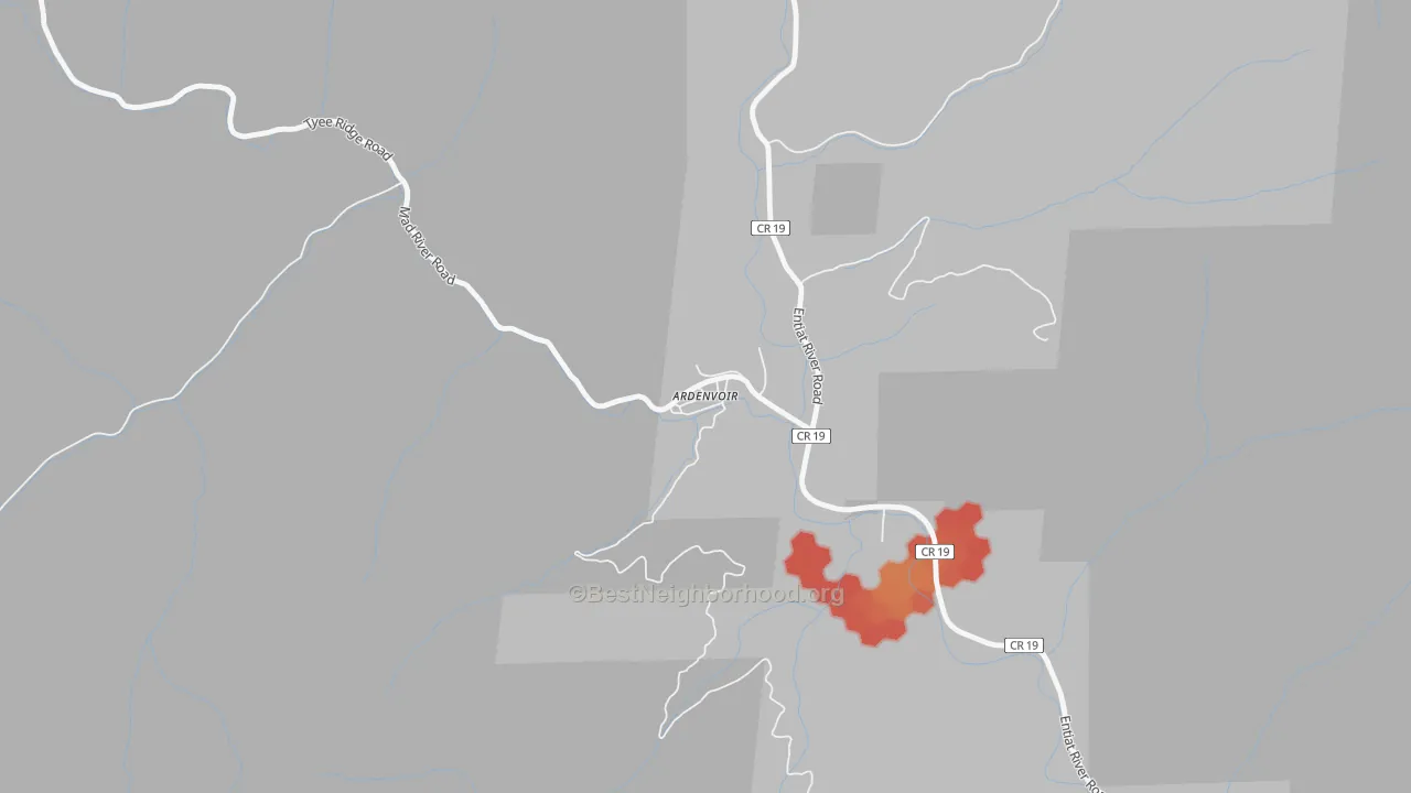 Walk Grade map of 98811, WA, walkable areas in green and car-dependent areas in red