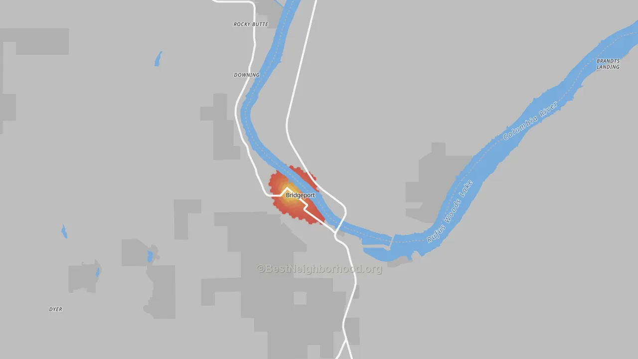 Walk Grade map of 98813, WA, walkable areas in green and car-dependent areas in red