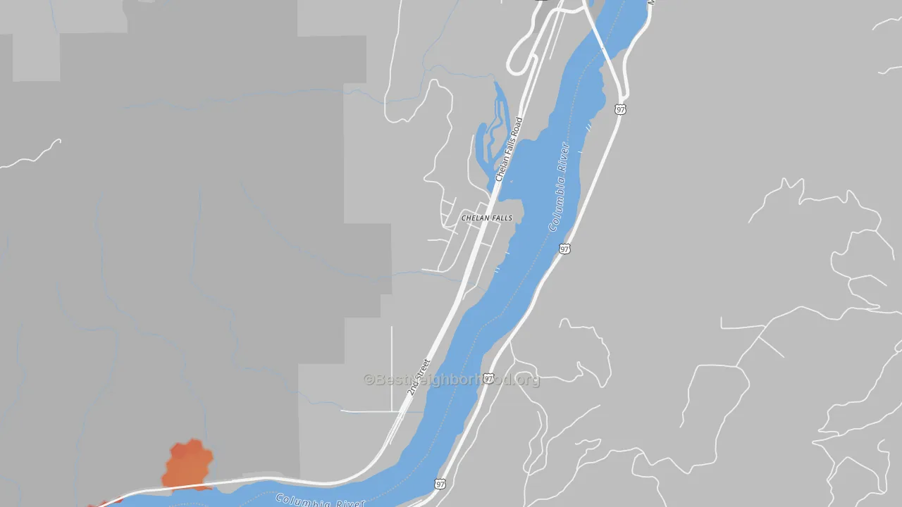 Walk Grade map of 98817, WA, walkable areas in green and car-dependent areas in red