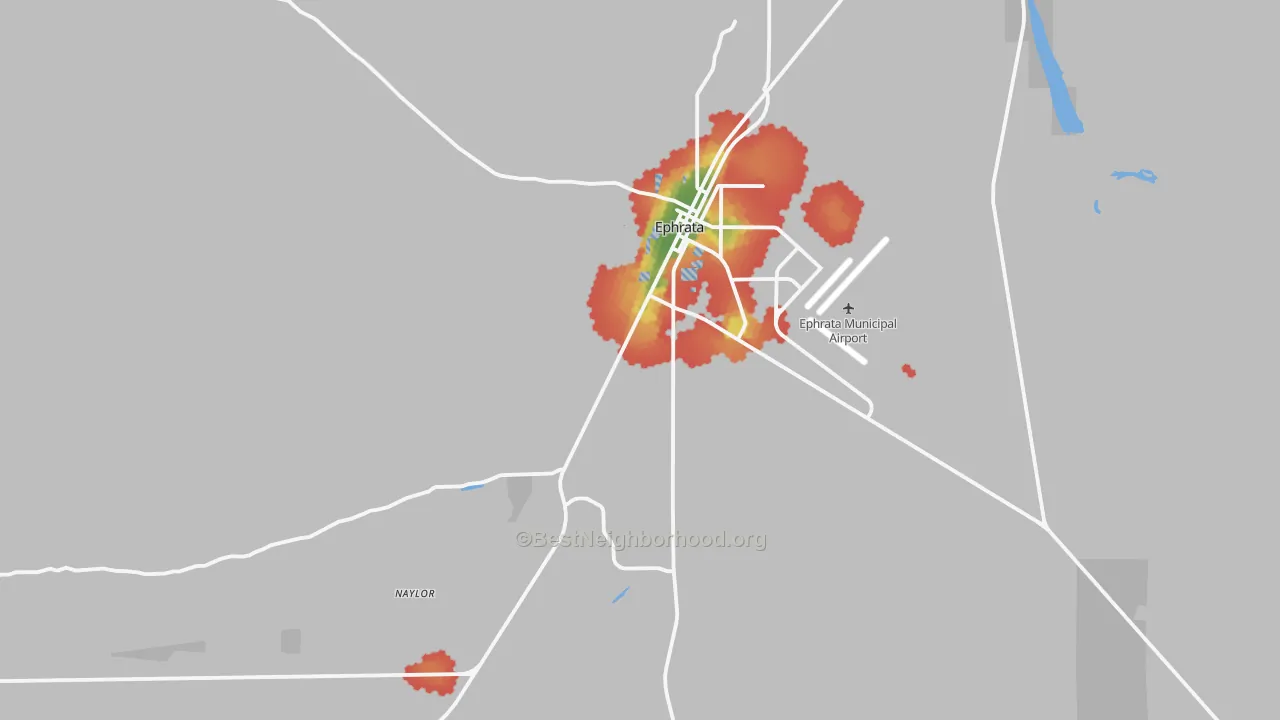 Walk Grade map of 98823, WA, walkable areas in green and car-dependent areas in red