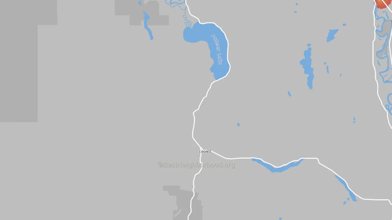 Walk Grade map of 98827, WA, walkable areas in green and car-dependent areas in red