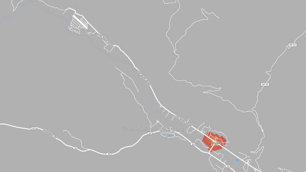 Walk Grade map of 98833, WA, walkable areas in green and car-dependent areas in red
