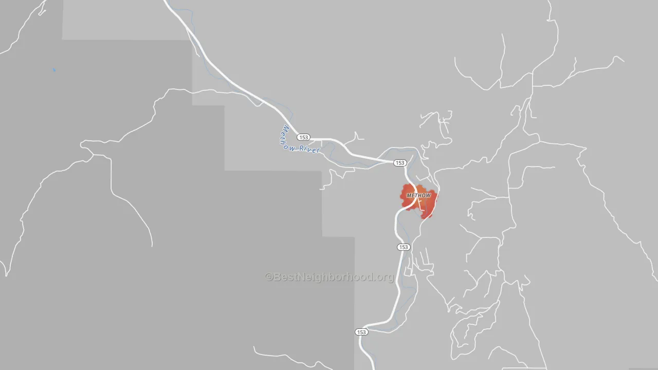 Walk Grade map of 98834, WA, walkable areas in green and car-dependent areas in red