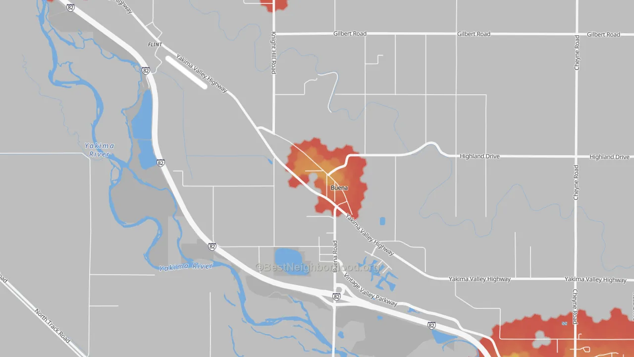 Walk Grade map of 98921, WA, walkable areas in green and car-dependent areas in red