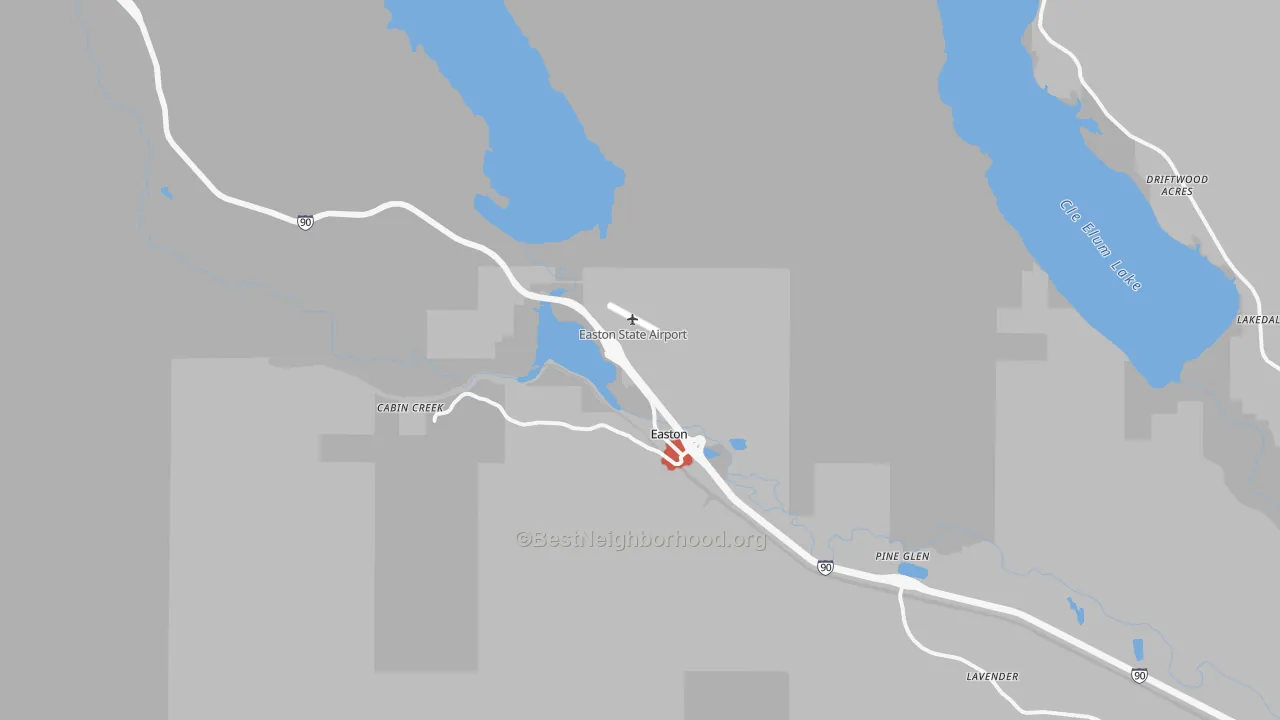 Walk Grade map of 98925, WA, walkable areas in green and car-dependent areas in red