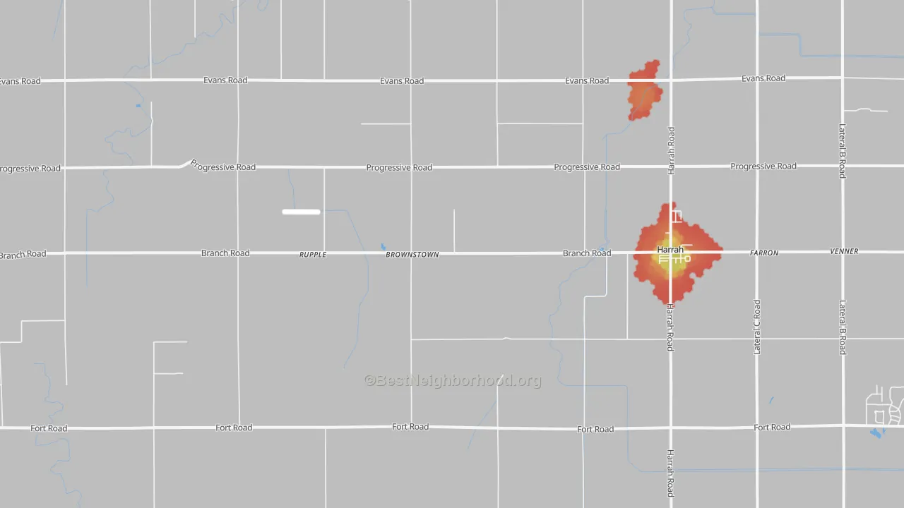 Walk Grade map of 98933, WA, walkable areas in green and car-dependent areas in red