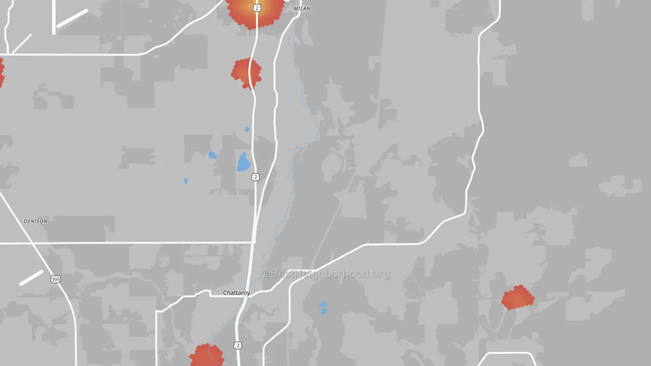 Walk Grade map of 99003, WA, walkable areas in green and car-dependent areas in red