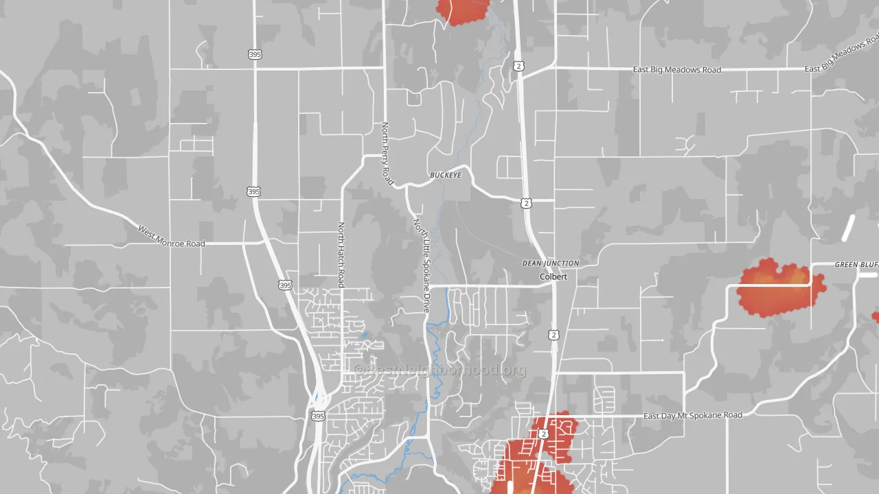 Walk Grade map of 99005, WA, walkable areas in green and car-dependent areas in red