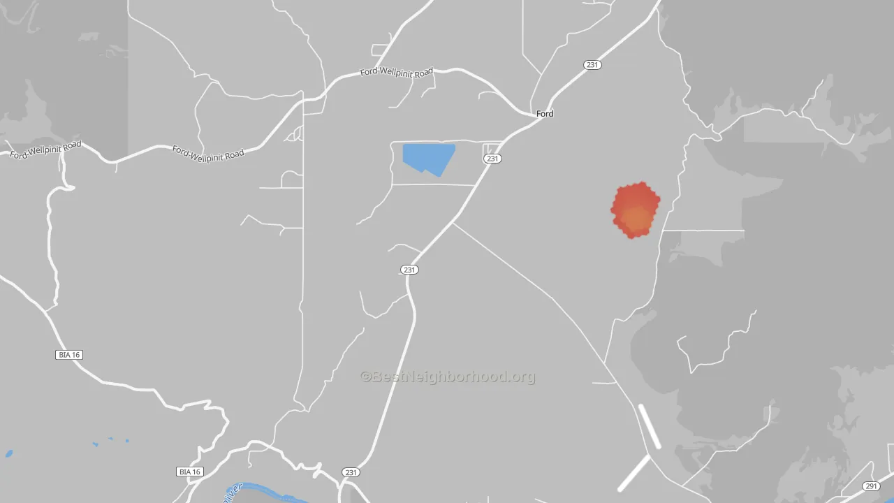 Walk Grade map of 99013, WA, walkable areas in green and car-dependent areas in red