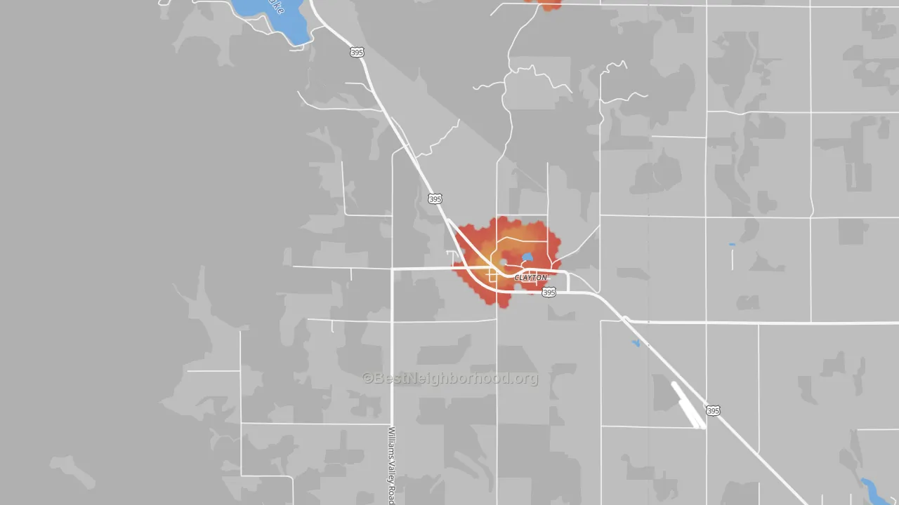Walk Grade map of 99110, WA, walkable areas in green and car-dependent areas in red