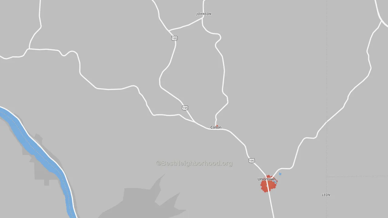 Walk Grade map of 99113, WA, walkable areas in green and car-dependent areas in red
