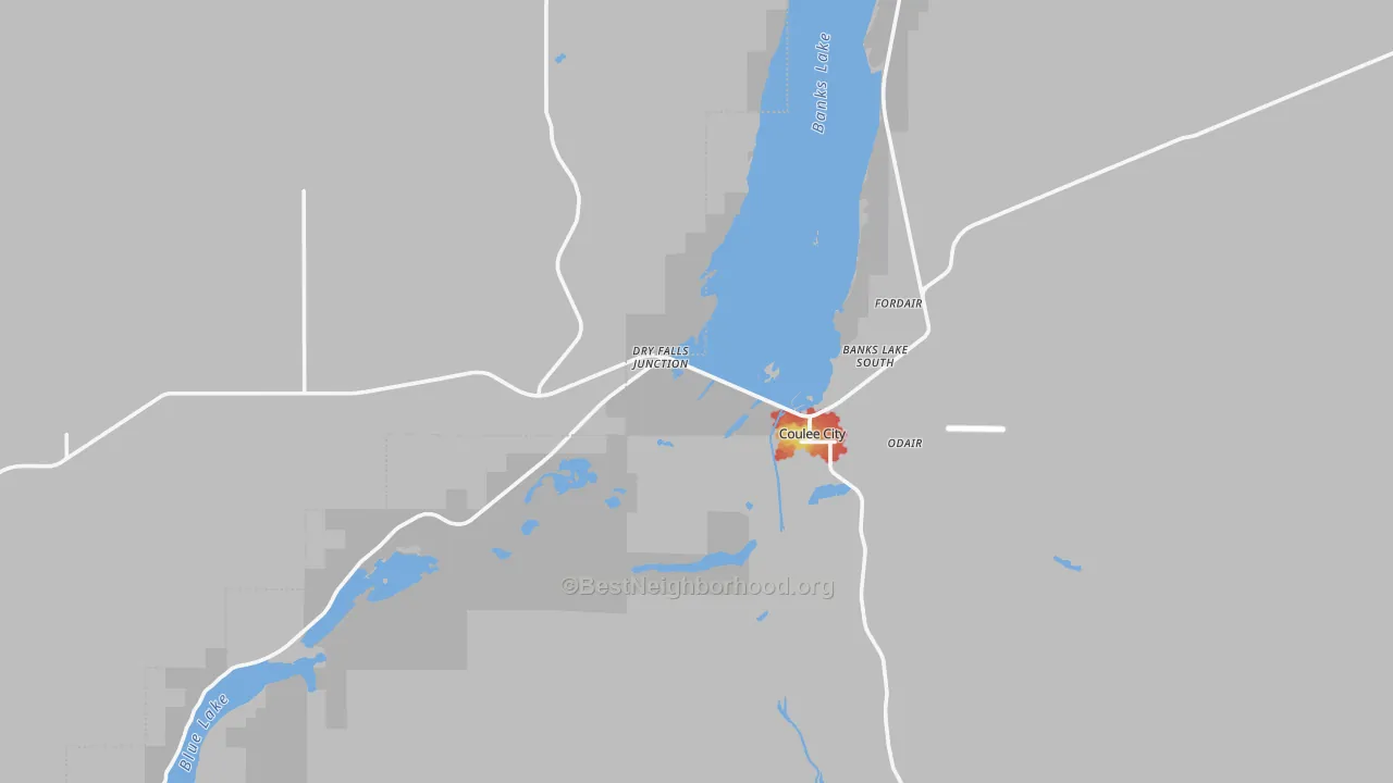 Walk Grade map of 99115, WA, walkable areas in green and car-dependent areas in red