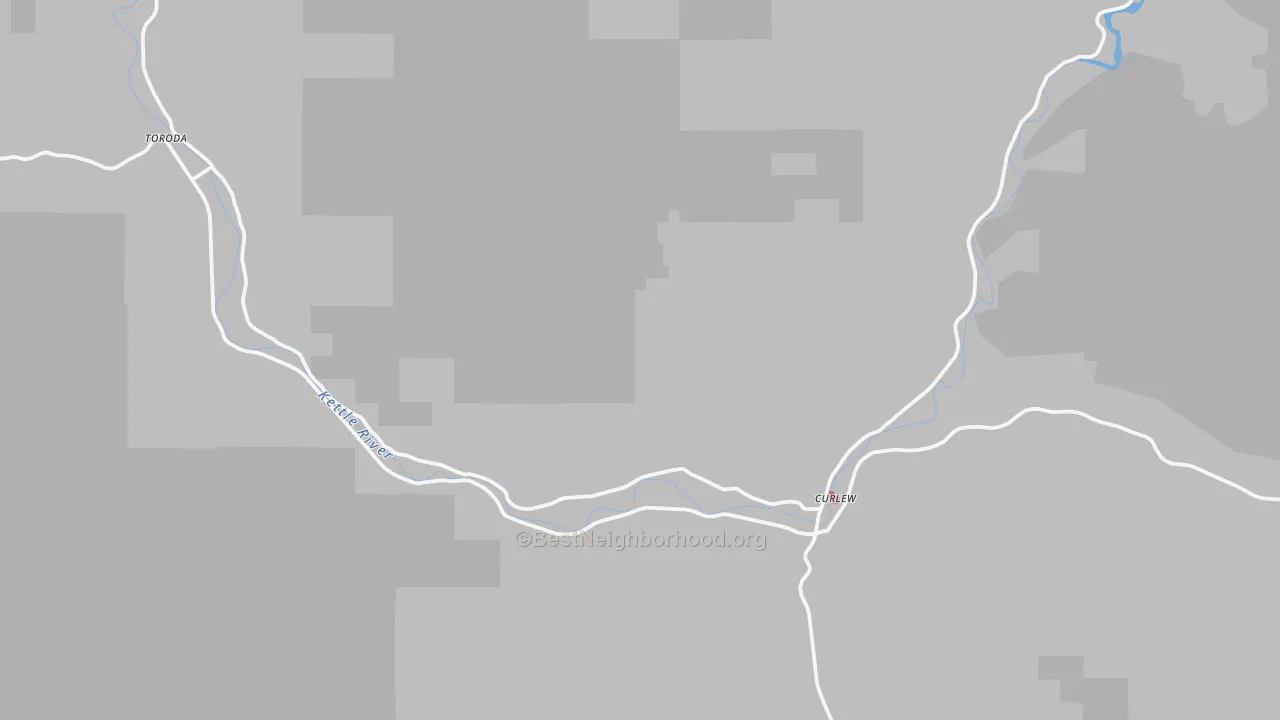 Walk Grade map of 99118, WA, walkable areas in green and car-dependent areas in red