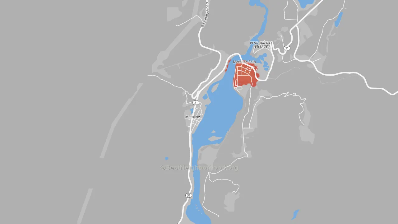 Walk Grade map of 99152, WA, walkable areas in green and car-dependent areas in red