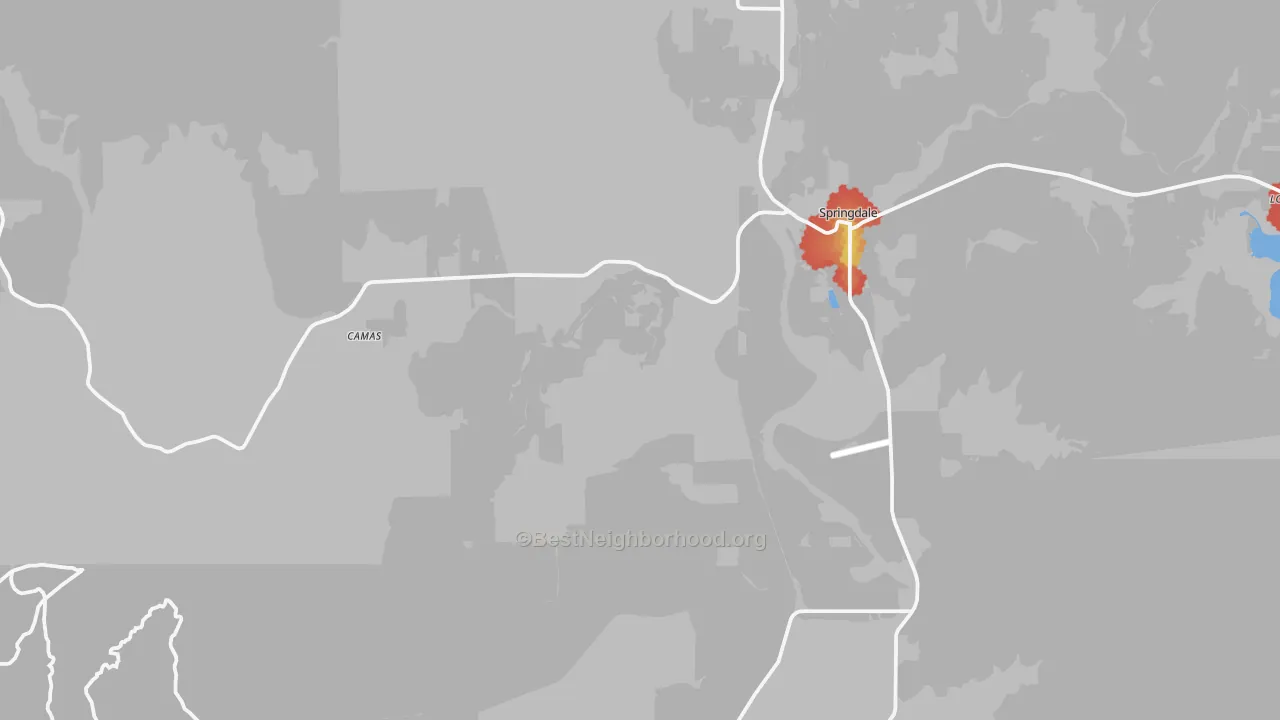 Walk Grade map of 99173, WA, walkable areas in green and car-dependent areas in red