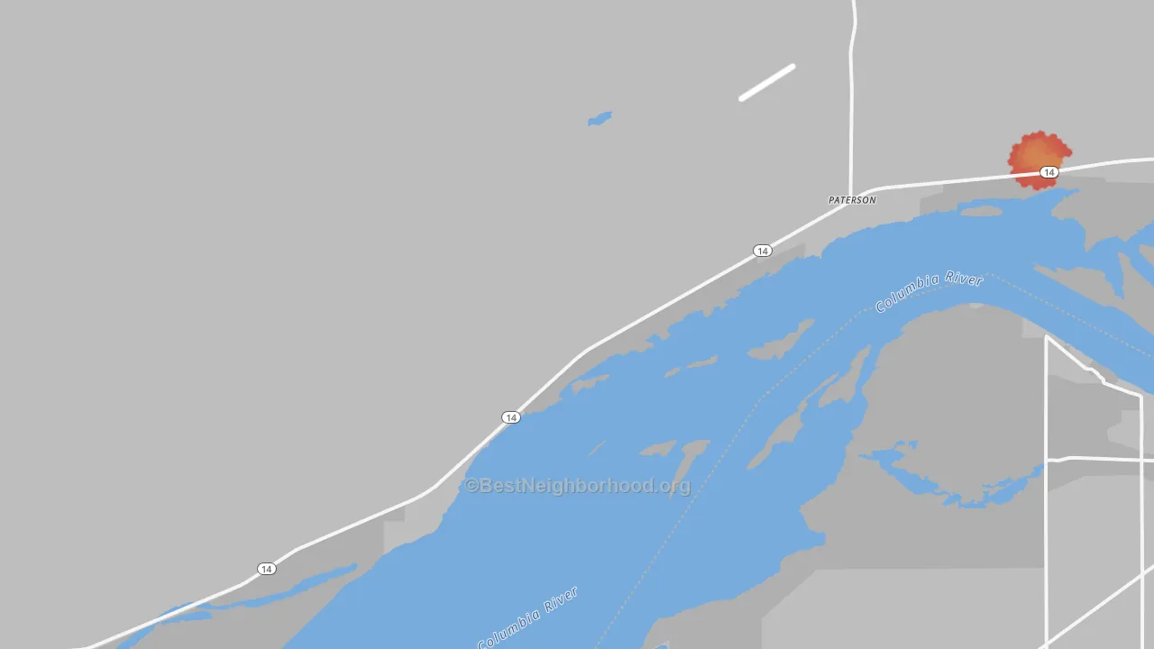 Walk Grade map of 99345, WA, walkable areas in green and car-dependent areas in red