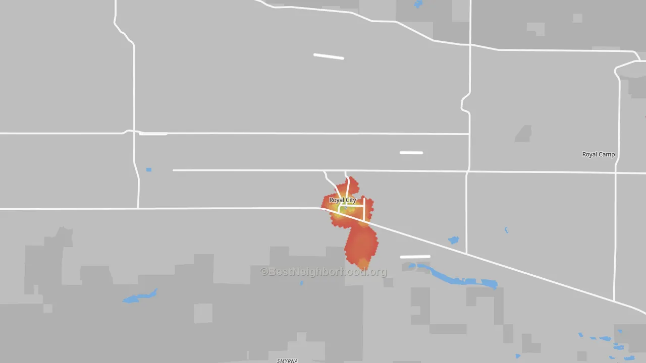 Walk Grade map of 99357, WA, walkable areas in green and car-dependent areas in red