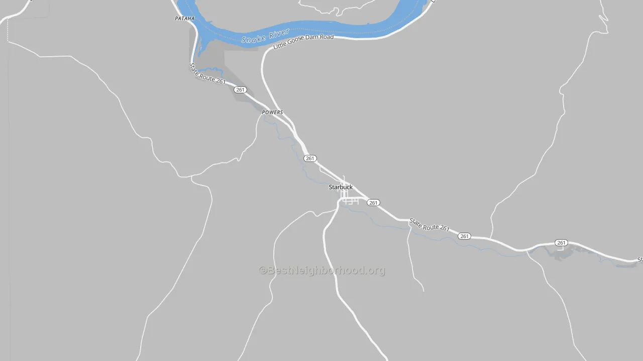 Walk Grade map of 99359, WA, walkable areas in green and car-dependent areas in red
