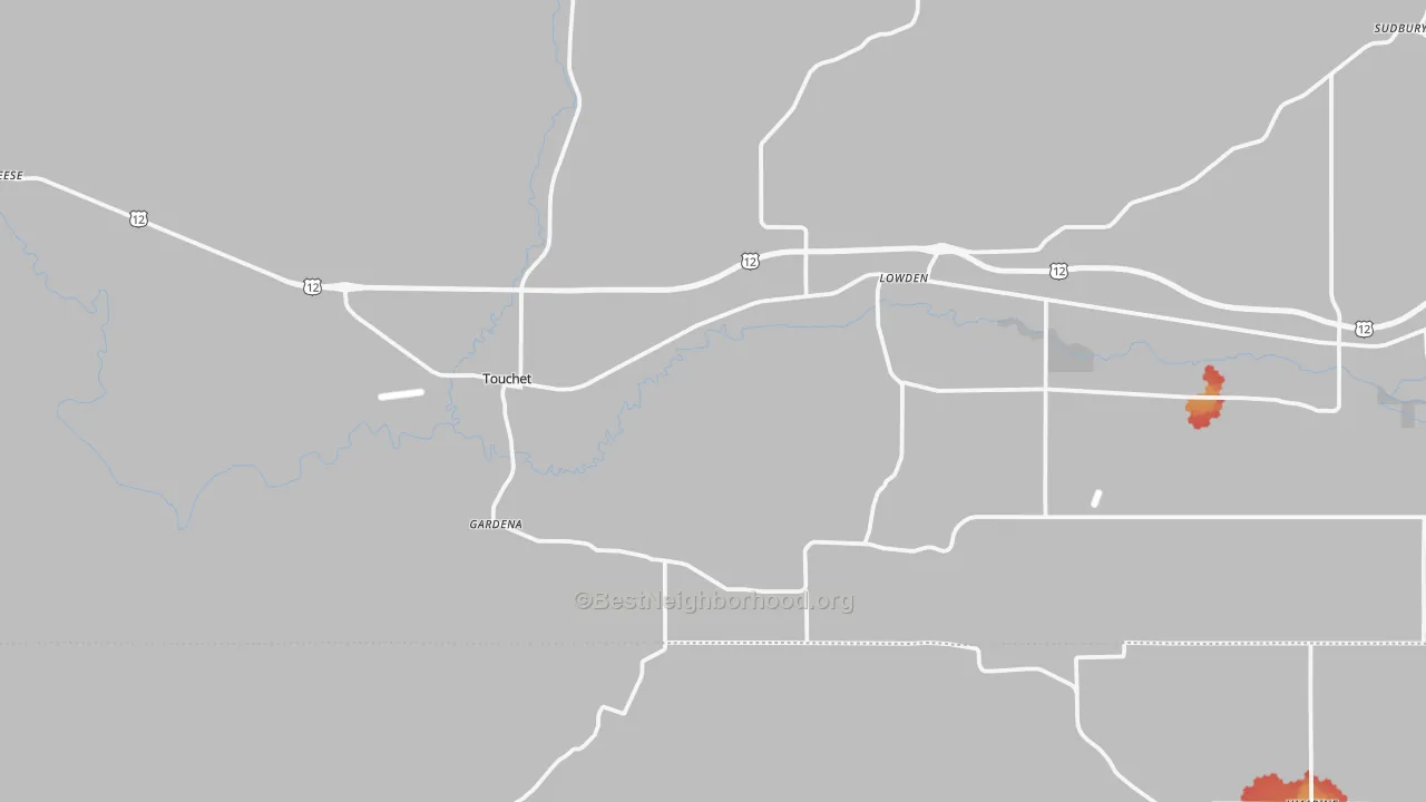 Walk Grade map of 99360, WA, walkable areas in green and car-dependent areas in red