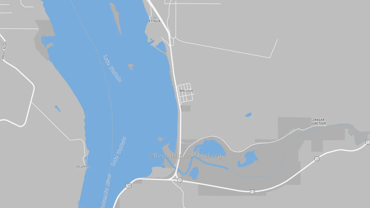 Walk Grade map of 99363, WA, walkable areas in green and car-dependent areas in red