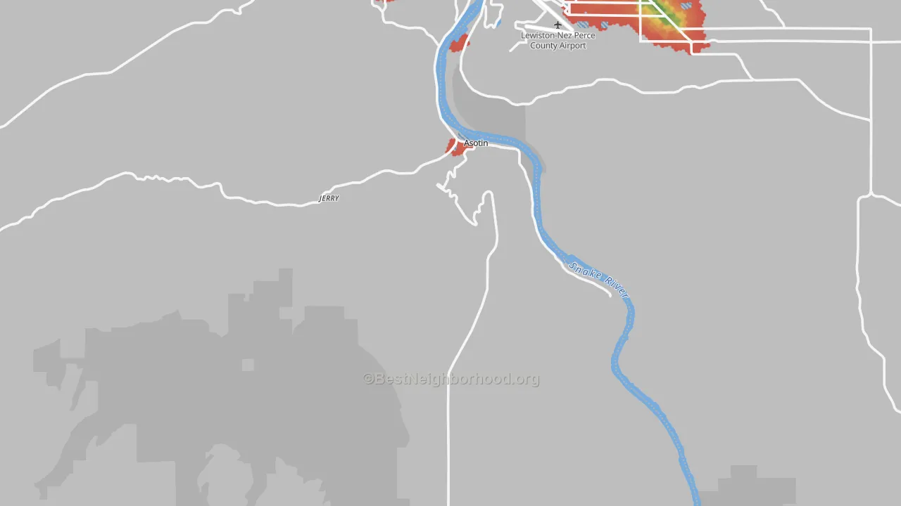 Walk Grade map of 99402, WA, walkable areas in green and car-dependent areas in red