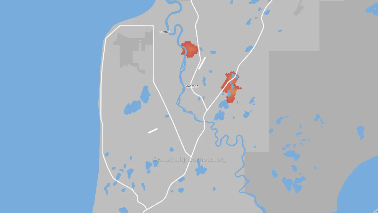 Walk Grade map of 99610, AK, walkable areas in green and car-dependent areas in red