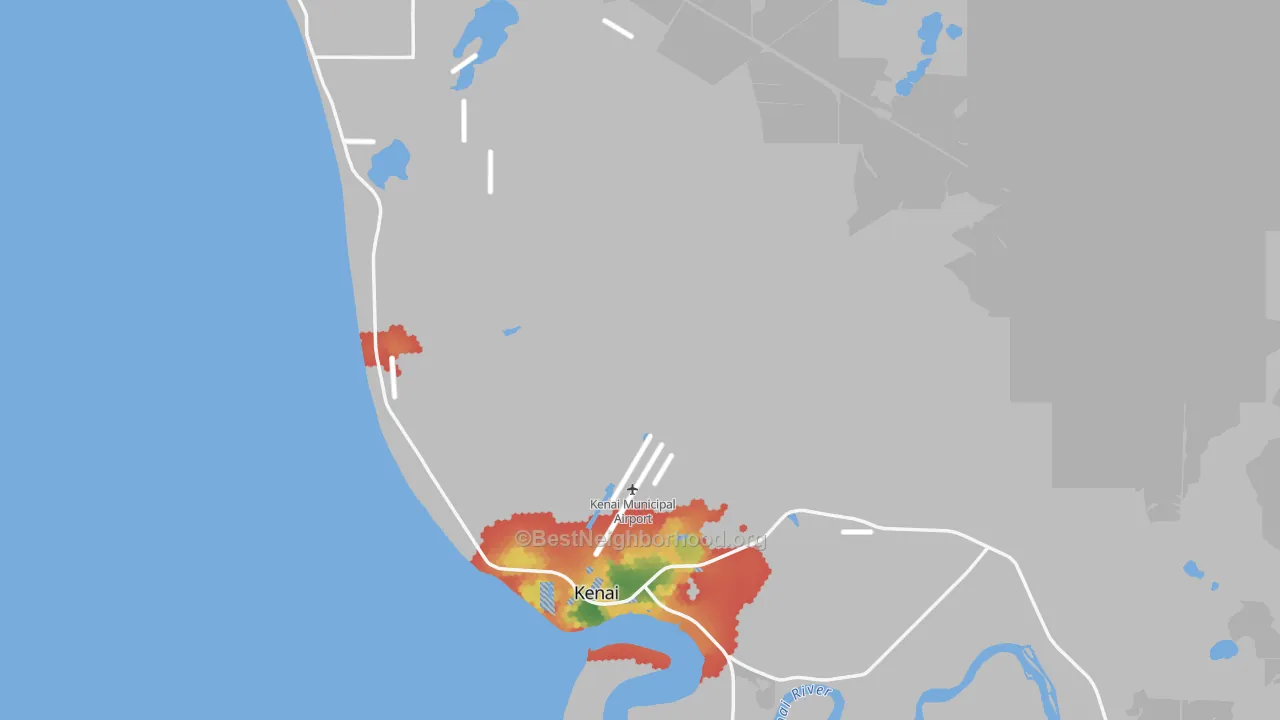 Walk Grade map of 99611, AK, walkable areas in green and car-dependent areas in red