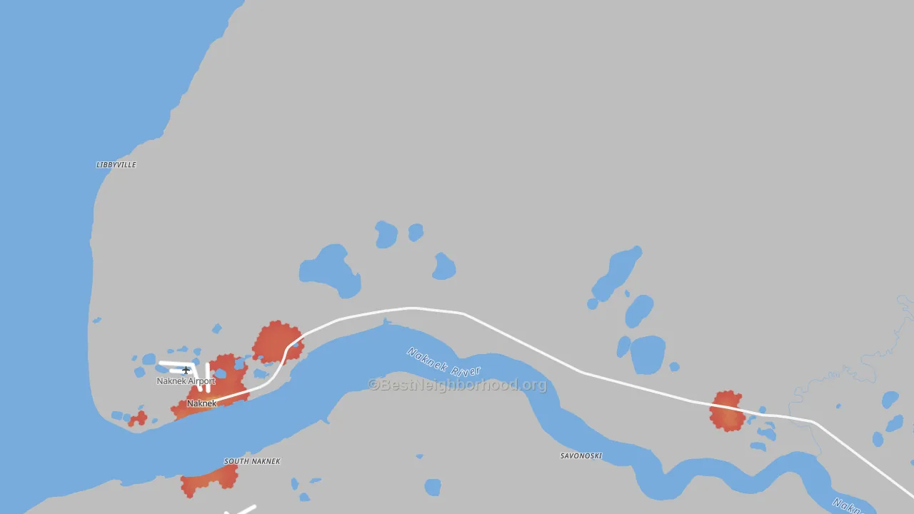 Walk Grade map of 99633, AK, walkable areas in green and car-dependent areas in red