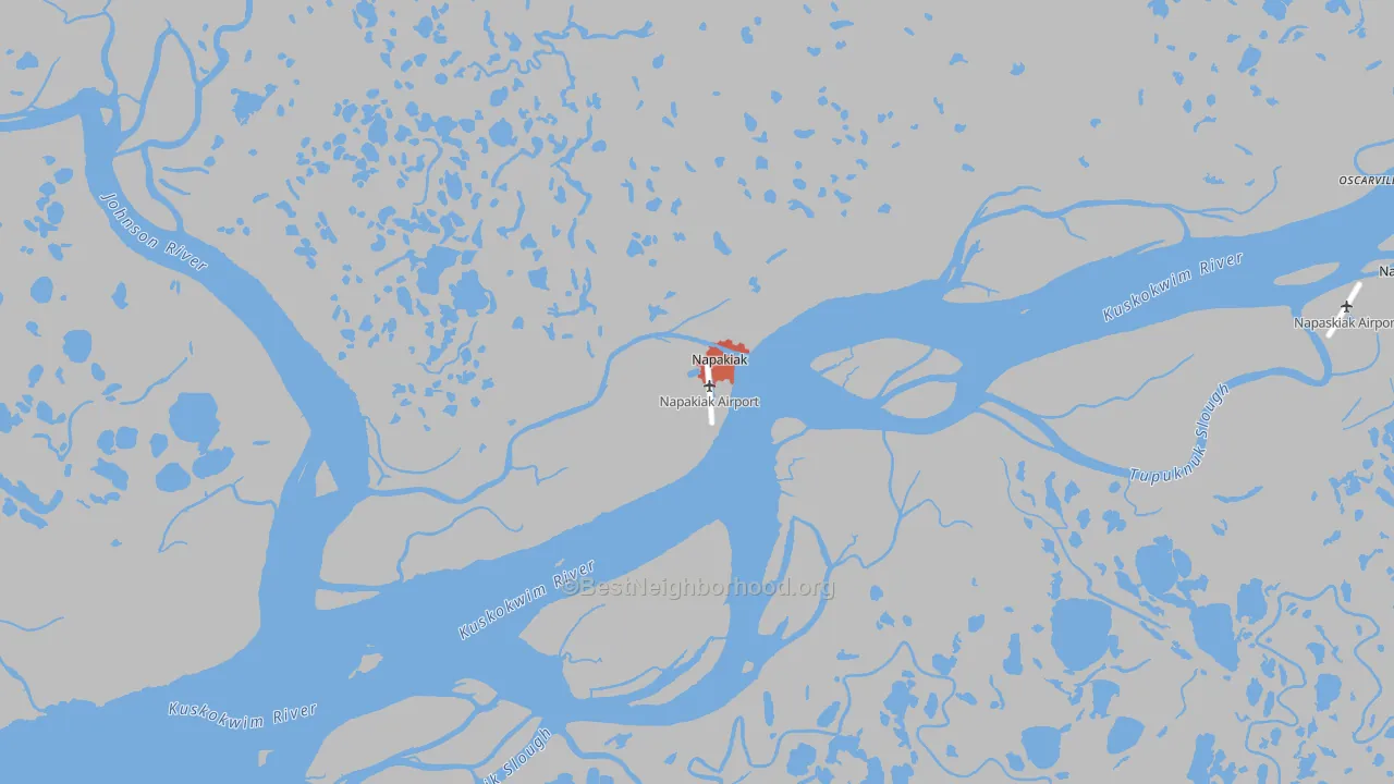 Walk Grade map of 99634, AK, walkable areas in green and car-dependent areas in red