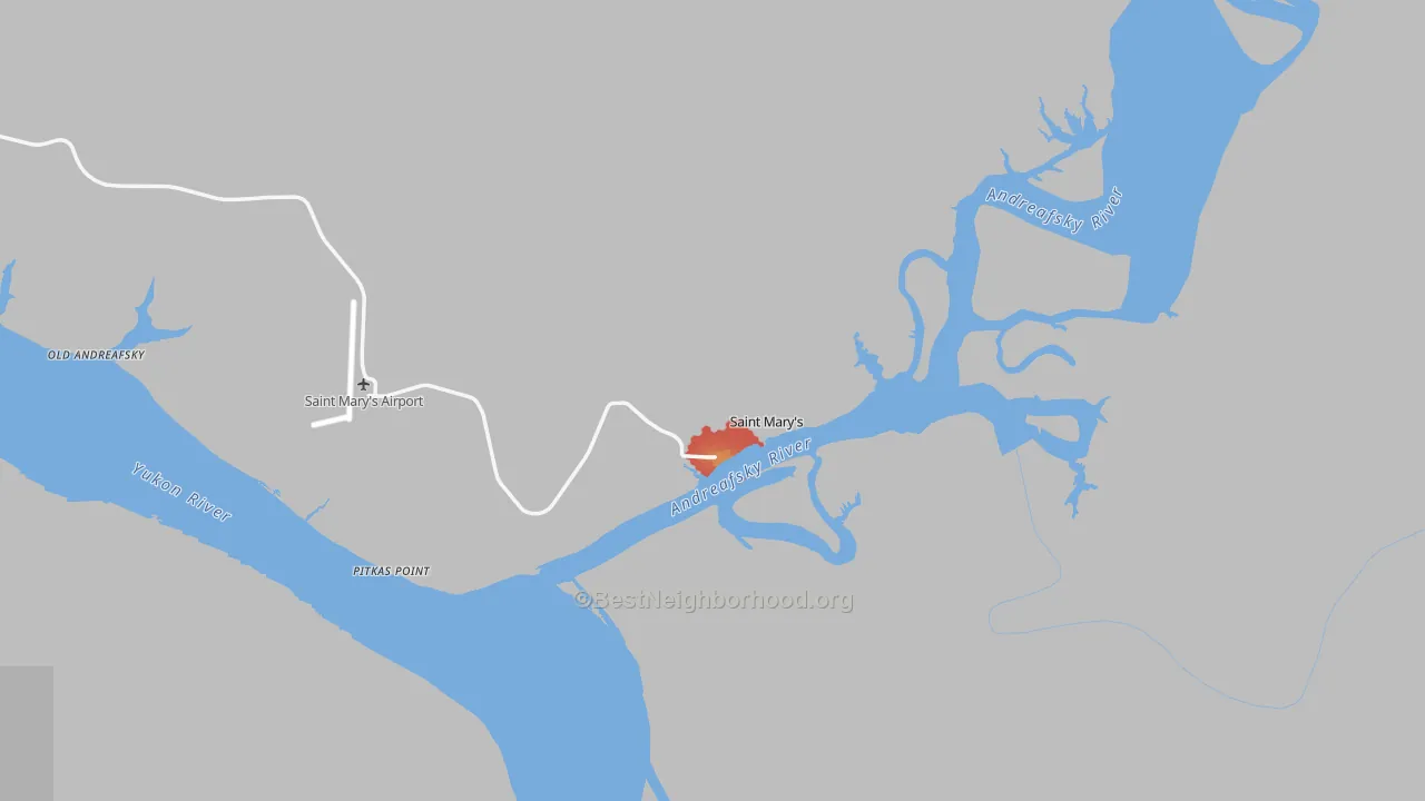 Walk Grade map of 99658, AK, walkable areas in green and car-dependent areas in red